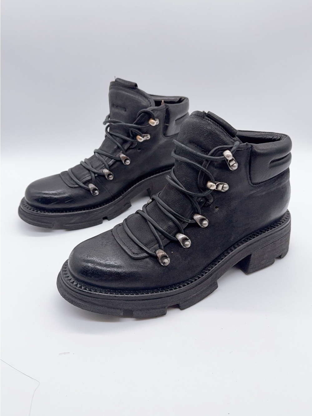 A.S.98 LAGAN LACE-UP BOOT BLACK LEATHER MOTO HIKER MOTO CHUNKY size 39